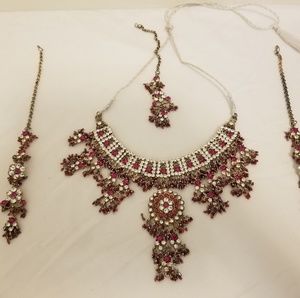 Pink, Crystal & Silver Indian Wedding Jewelry Set